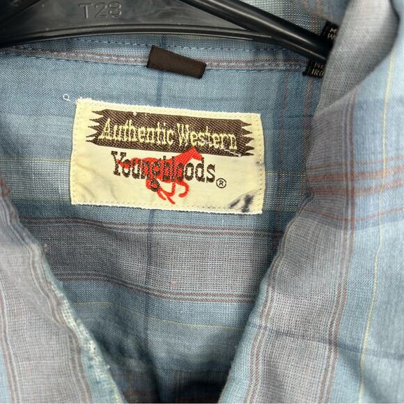 Youngbloods Authentic Western Blue Pearl Snap Button Down Shirt Size Large - Picture 4 of 6